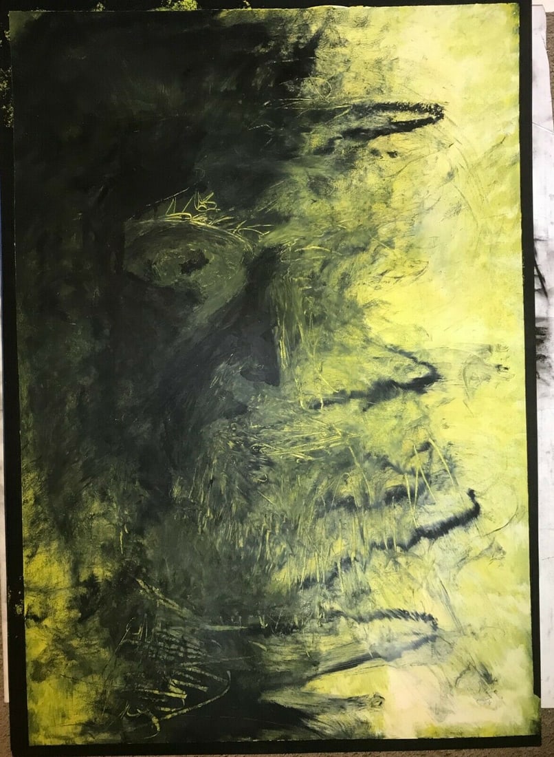 Abstract Oil Bar Painting on Paper Signed 1982 Rome Ita: Abstract Oil Bar Painting on paper Signed. 1982 Rome Italy, Yellow Painting Size: 39 x 27 1/2 Inches. Vintage condition. We pack & Ship for you..We take care of the shipping services in house. No Buye