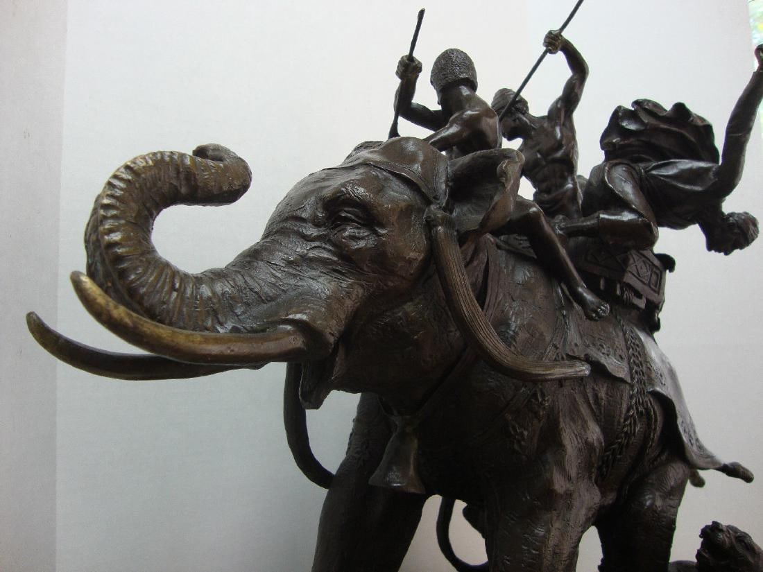 Bronze Elephant Signed and Foundry Stamp. Black Marble: Bronze Elephant Signed and Foundry Stamp. Black Marble Base. This piece is in very good condition-NO broken or Missing Part..Unique Piece, Black marble base, the bronze approx measures: Wide:28"- Deep