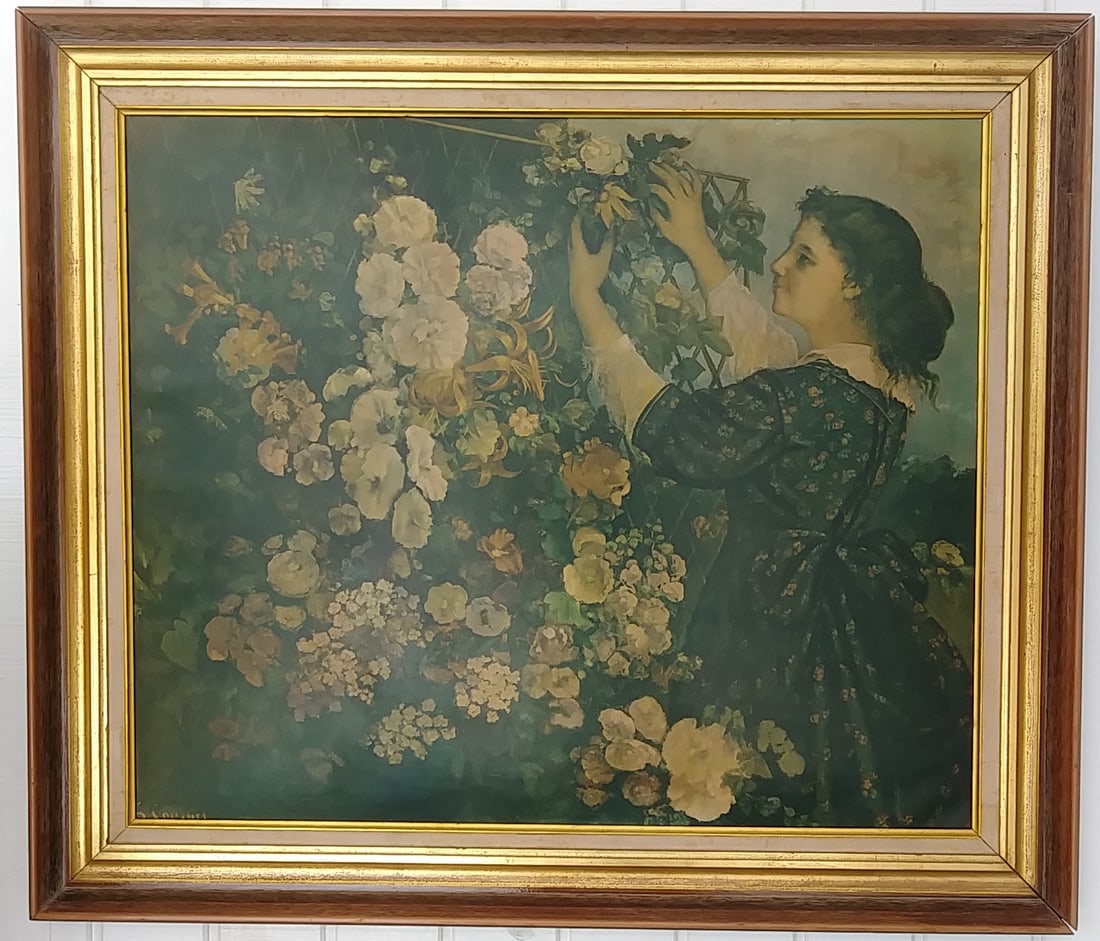 The Trellis By Gustave Courbet Vintage Lithograph: The Trellis By Gustave Courbet Vintage Lithograph On Thick Cardboard Framed. Good condition. See Photos. Approx. Measurements: 24 x 28 inches. Approx Frame Measurements: 30 x 35 x 3 inches. See photos