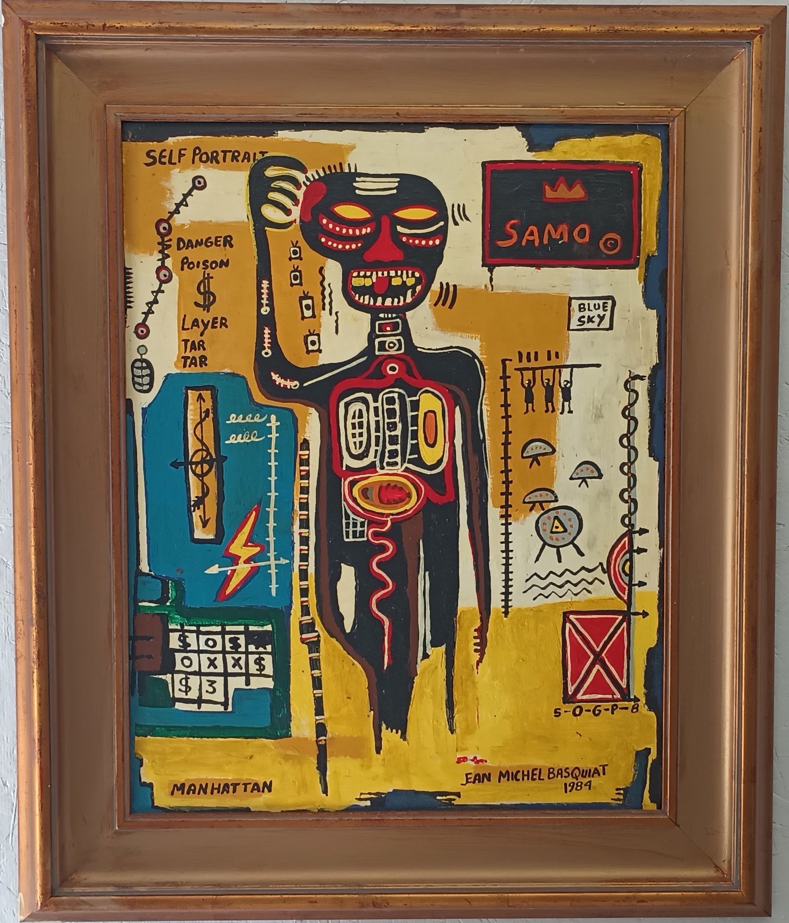 J-M-B Painting - NYC Samo King PLeasure 84 Painting: J-M-B Painting - NYC Samo King PLeasure 84 Painting Framed .Self Portrait Painting Framed.NYC SAMO Self Portrait 84. Framed.Painting Size: 28 x 22 inches. Frame Size: 37 x 31 x 3 inches,This is hand p