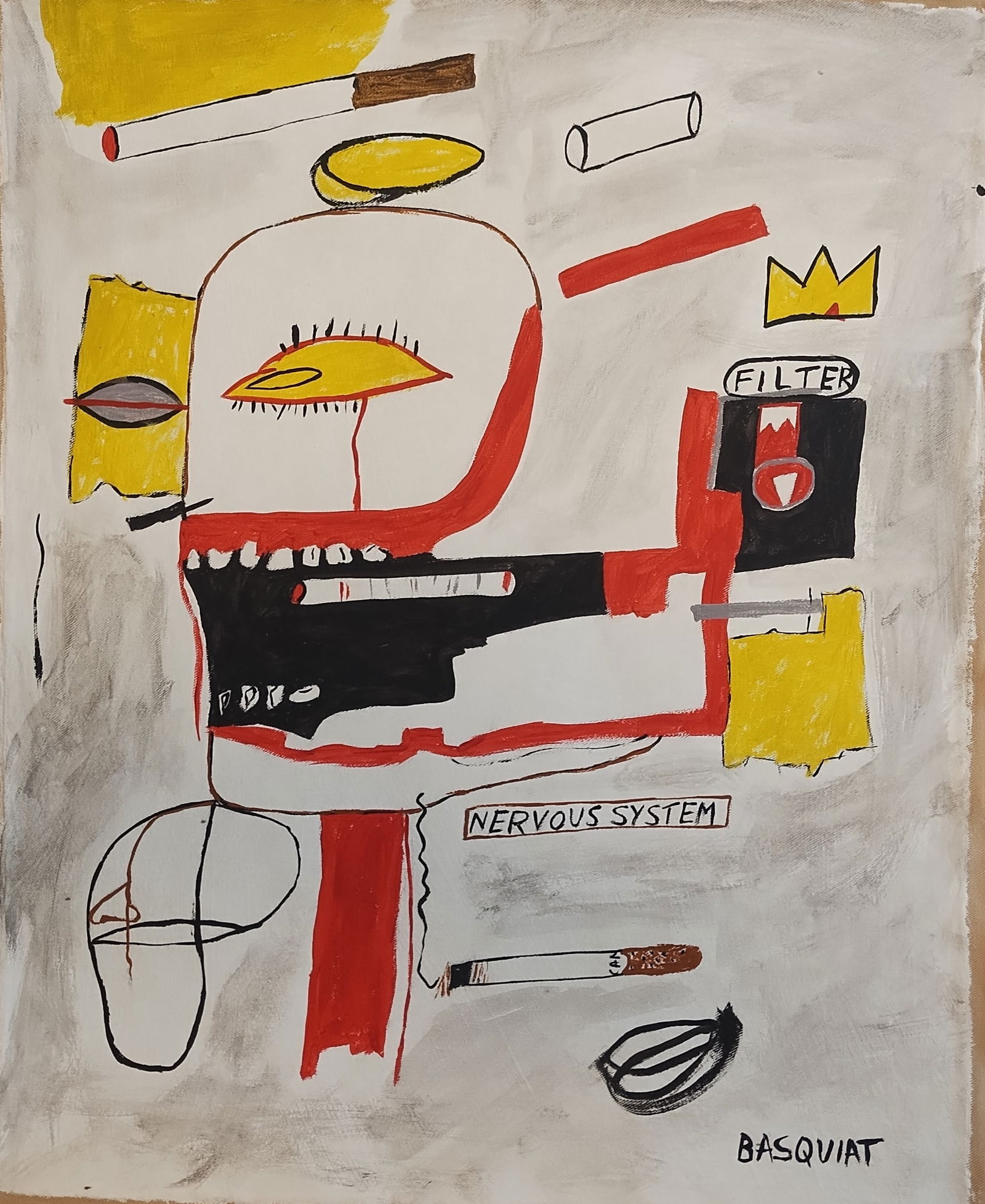 Vintage Canvas Signed Basquiat, Modern Old 20th Century Art, Modern Art: Vintage Canvas Signed Basquiat, Modern Old 20th Century Art, Modern Art. Approx Canvas SIze: 21 x 18 inches. See Photos as part of the description. Sold in the style of, After. Good vintage condition