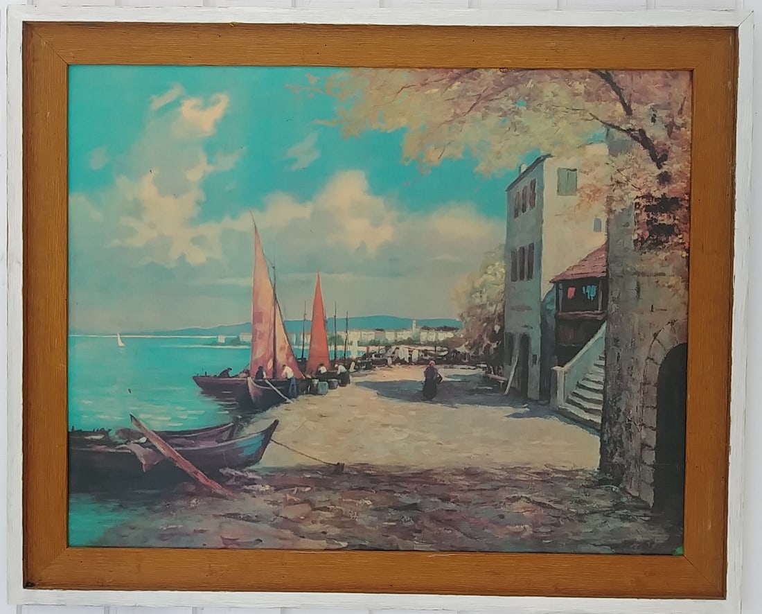 ITALY OIL PAINT PRINT ON CANVAS FRAMED.: ITALY OIL PAINT PRINT ON CANVAS FRAMED. Approx Painting Size: 20 x 16 inches - Approx Frame Size: 24 x 28 x 3 Inches - Some Scratch on frame.Vintage Condition. See Photos for condition. We pack & Ship