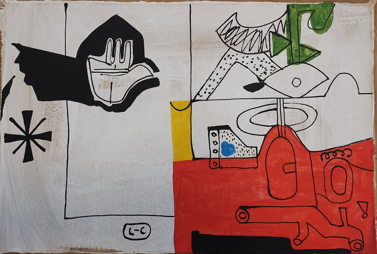 Vintage Canvas Signed Le Corbusier, Modern Old 20th Century Art, Modern Art (1 of 4)