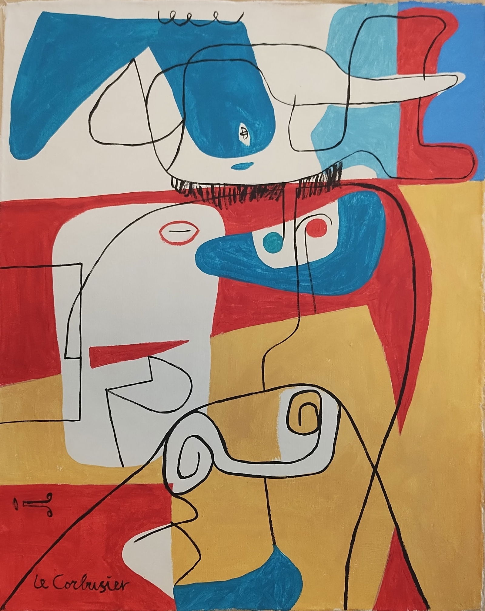 Vintage Abstract Canvas Signed Le Corbusier, Modern Art (1 of 4)