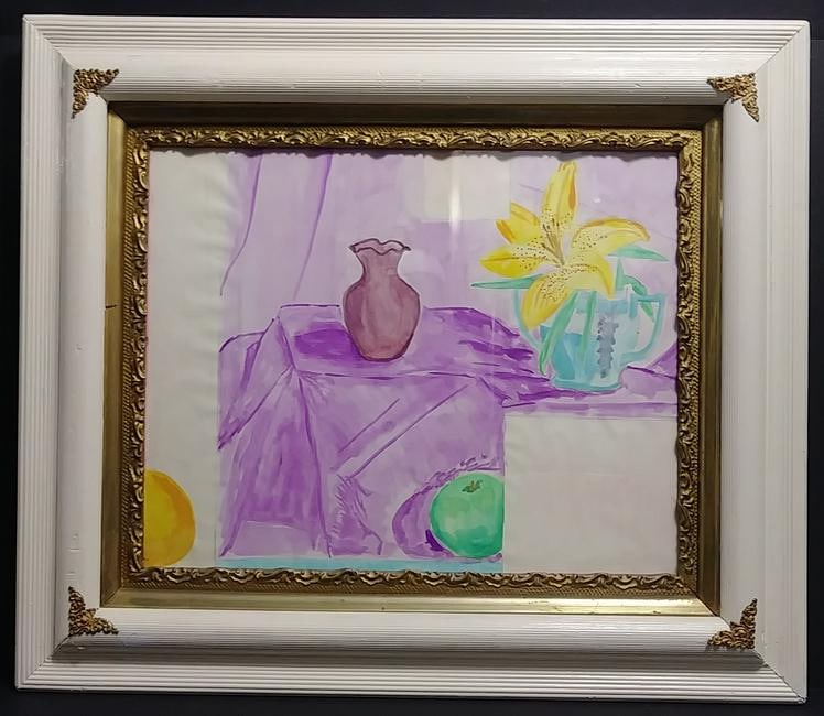 Drew Donner Hard Hard Watercolor 1988 Painting Signed & Tittled: Drew Donner Hard Hard Watercolor 1988 Painting Signed & Tittled. Approx Painting Size . 18 x 24 inches. Approx Frame Size : 28 x 24 x 2 inches. Good condition. Some wear and scratches in the frame. Se