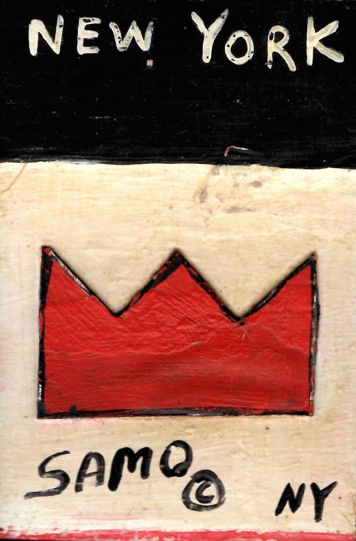 Jean-Michel Basquiat Painting on Paper( ) Framed. Stamped on Reverse: Jean-Michel Basquiat Painting on Paper( ) Framed. Stamped on Reverse.Painting Size: 14 x 11 inches. Frame Size: 18 1/2 x 15 1/2 x 2 inches.Mixed Medium on Cardboard.Frame may have scratches and marks 