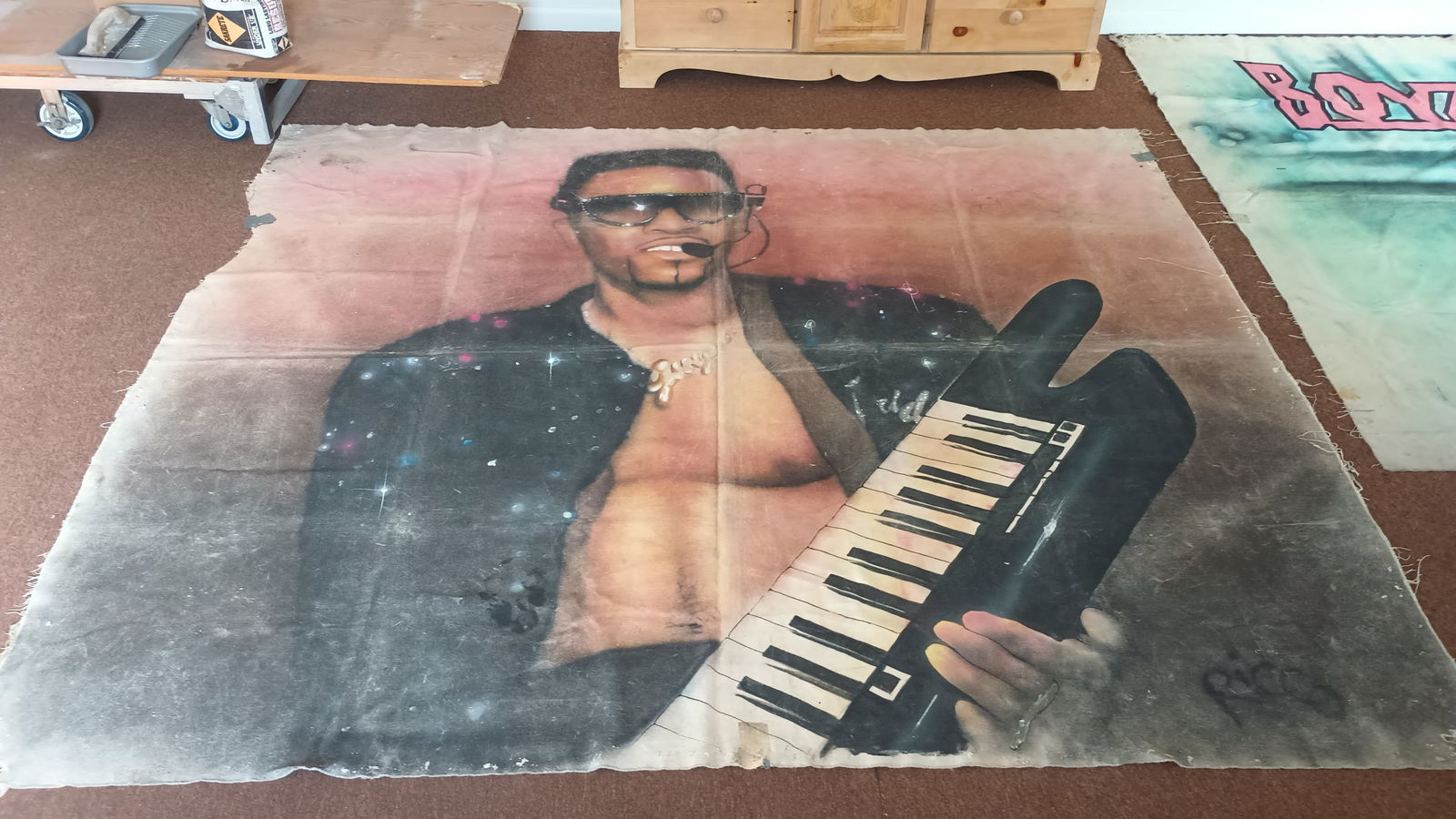 XXL Hand Painted Mural Warehouse Loft Oil on Canvas.: XXL Hand Painted Mural Warehouse Loft Oil on Canvas.Large oil on canvas. Hand painted and hung at a local art exhibit. Double Face Painted. Vintage Collector Artist Painting. Approximately 101" x 90".