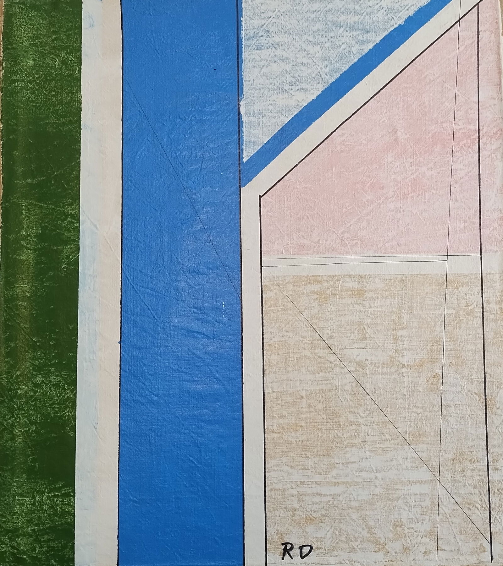 Signed RD, Abstract Geometric Painting on Canvas.Stamped Shingle Springs California 1967.: Signed RD, Abstract Geometric Painting on Canvas.Stamped Shingle Springs California 1967. Approx Canvas Size: 22 1/2 x 24 1/2 inches. Good vintage condition. See photos as part of the description. See