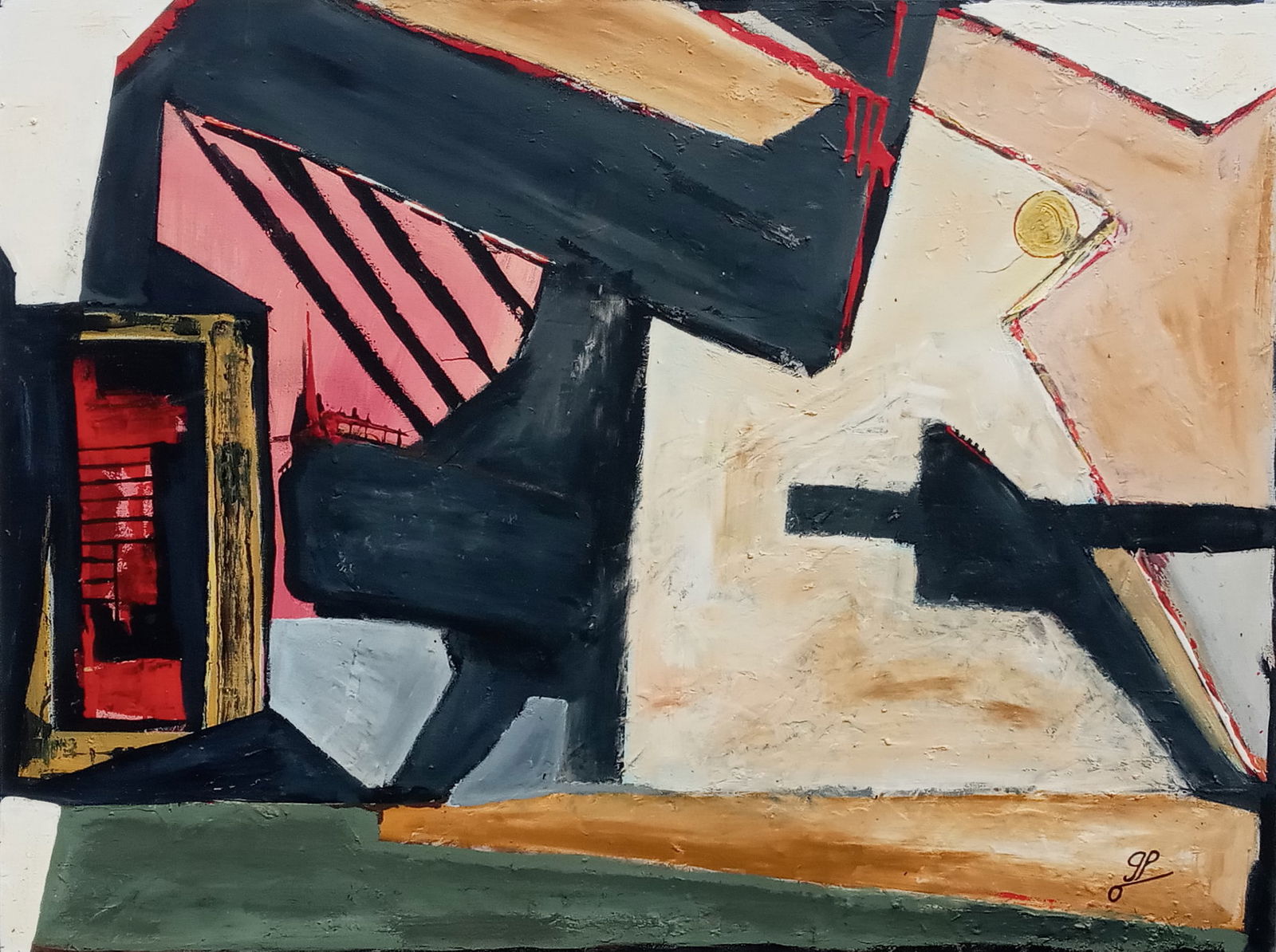 Signed Plain Air Abstract Expressionism Painting W/COA: Abstract Expressionism Composition Painting On Canvas. - Approx Painting: 40 x 30 inches. SEE PHOTOS as part of the description. Good vintage condition . NOTE: This painting is sold without frame and