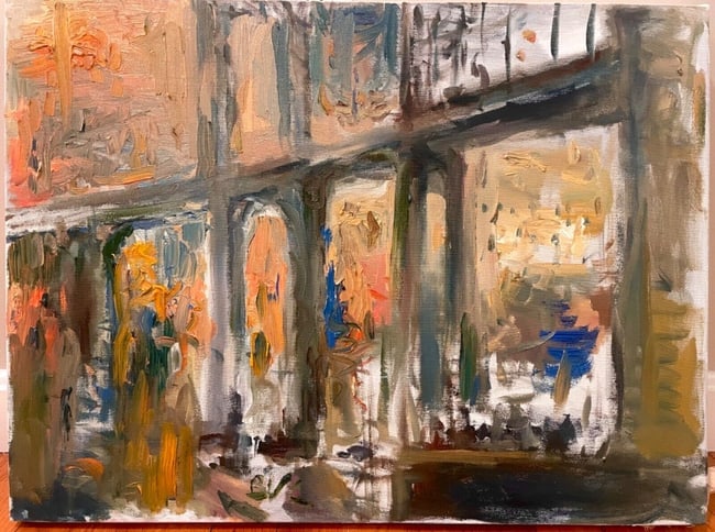 Modern Abstract New York City Bridge Oil Painting on Canvas: Modern Abstract New York City Bridge Oil Painting on Canvas Artwork Dimensions: Canvas Size: 32 x 24 inches. Painting Size: 18 x 24 inches Unstretcher Canvas only We pack & Ship for you, We take care