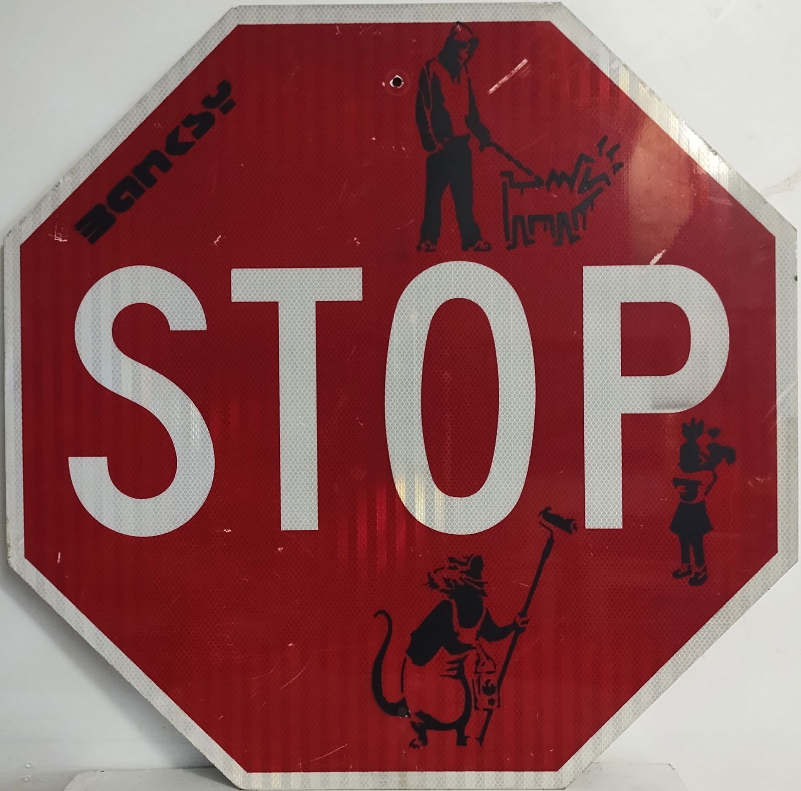 Original Detroit,Michigan Banksy's Night Walker - Rat - Girl Bomb Street Stop Sign Painting (1 of 4)