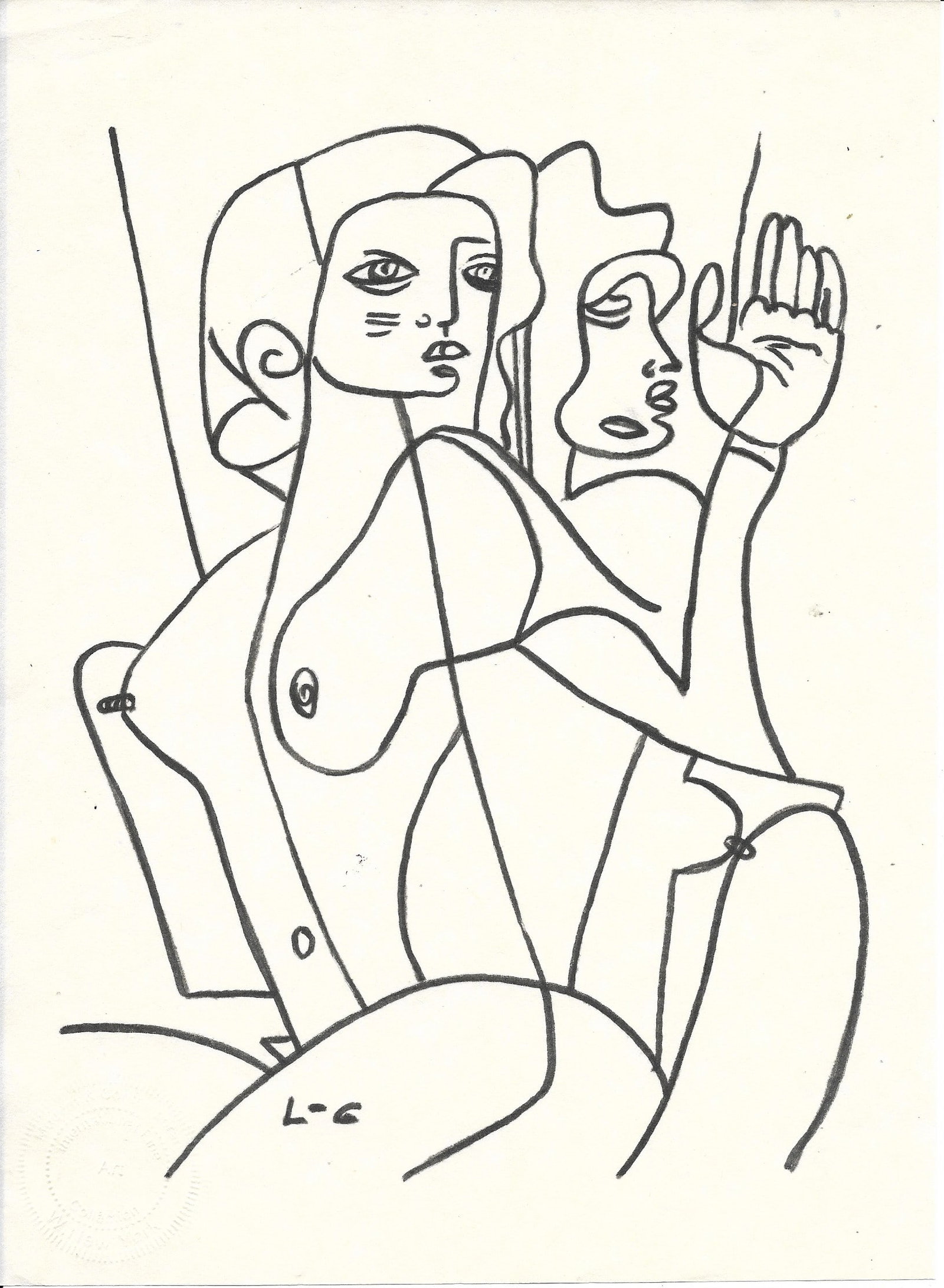 Leger Ink Painting on Paper.: Leger Ink Painting on Paper. Approx Painting Measurements: 8 x 11 inches. We pack & Ship for you. We take care of the shipping services in house.