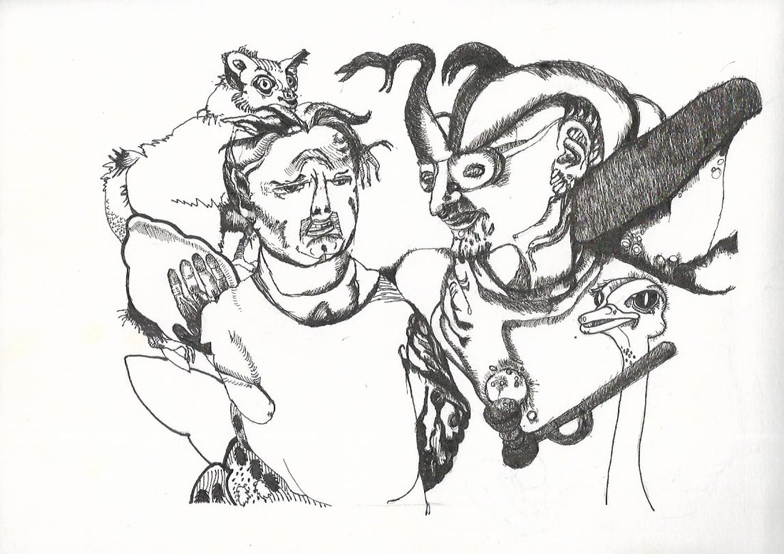 Original Rare Surrealism Hand Painting Ink: Original Rare Surrealism Hand Painting Ink. Creature with Human. Written on Verso Physicians Remedy.New York. Approx Size: 12 x 9 in.