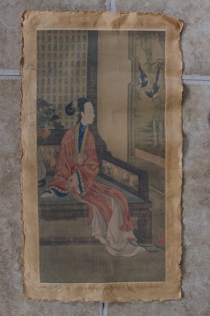 Chinese History Calligraphy Colored Print Scroll (1 of 5)