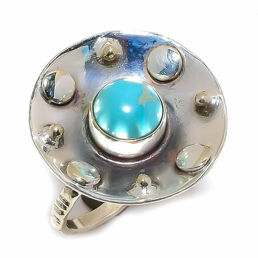 Larimar Gemstone Handmade Ethnic 925 Sterling Silver Ri (1 of 1)