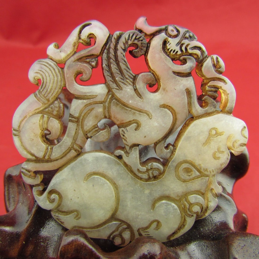 Antique Natural Hand Carved Jade Dragon Pendant (1 of 2)