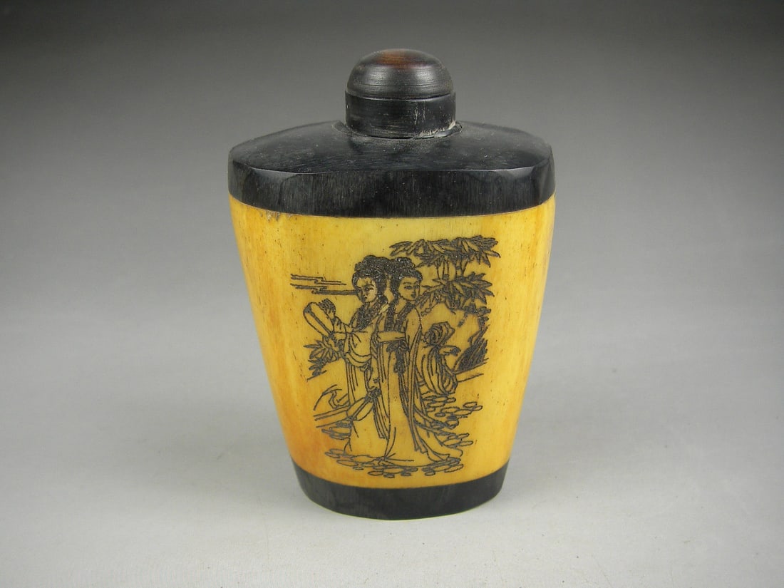 Rare Antique Chinese Hand-Carved OX Bone Bottle (1 of 4)