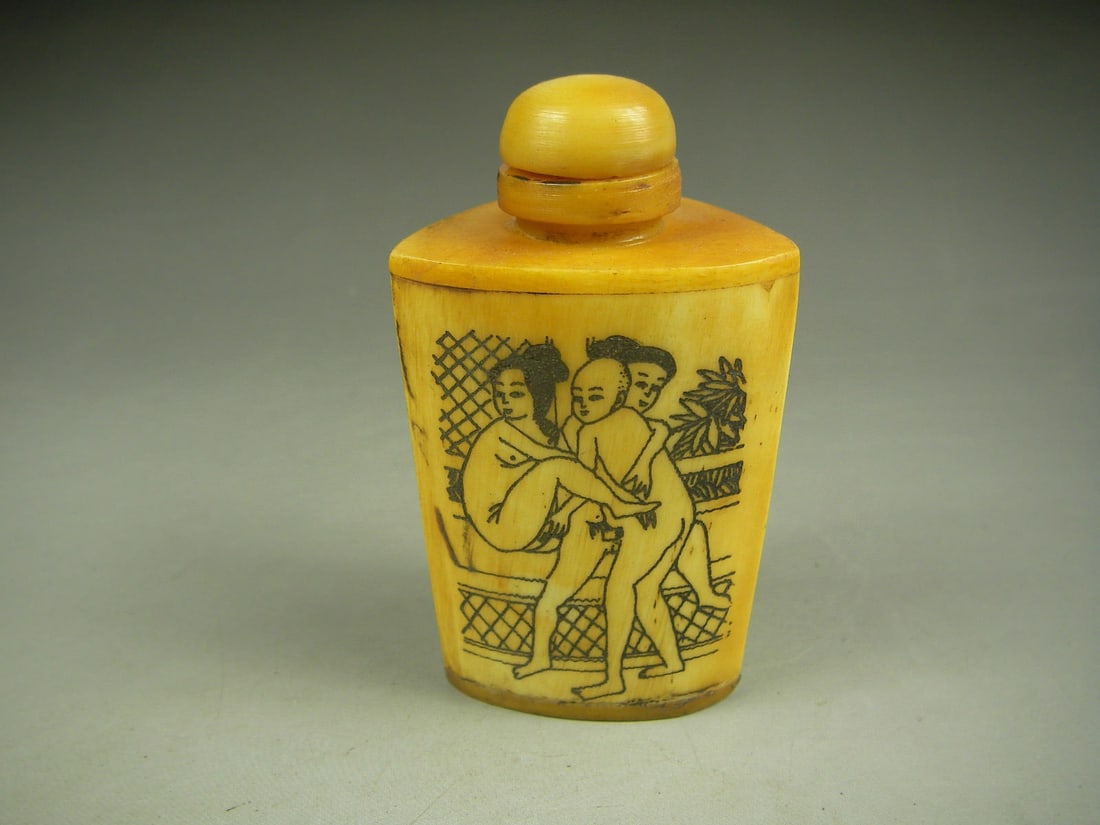 Rare Antique Chinese Hand-Carved OX Bone Bottle (1 of 2)