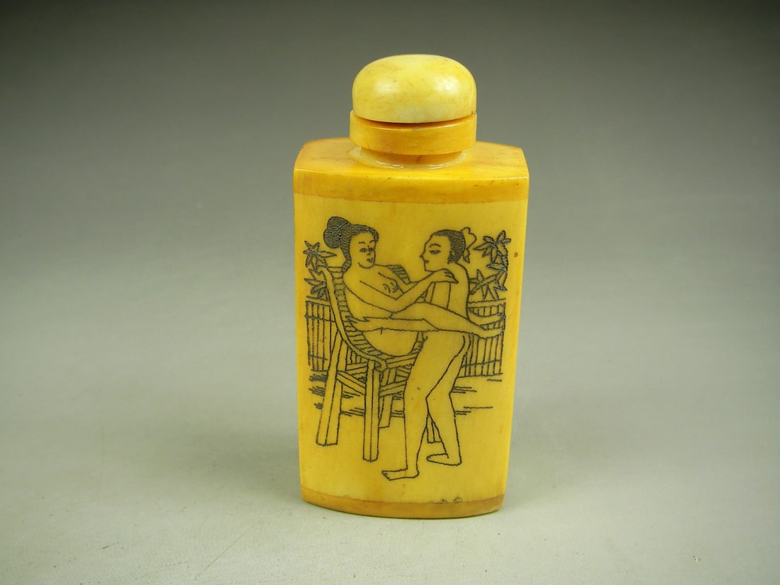 Rare Antique Chinese Hand-Carved OX Bone Bottle (1 of 3)