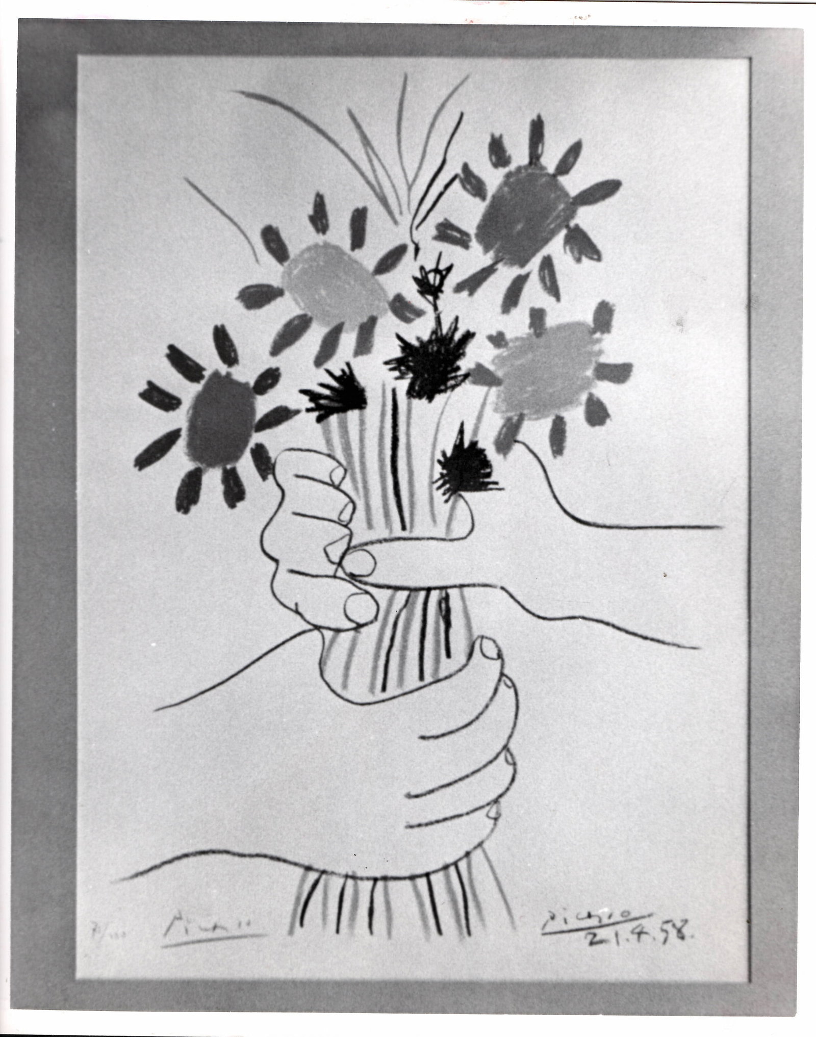 1958 Pablo Picasso Photography - Bouquet Of Peace 1958 Flowers Bouquet With Hands (1 of 2)