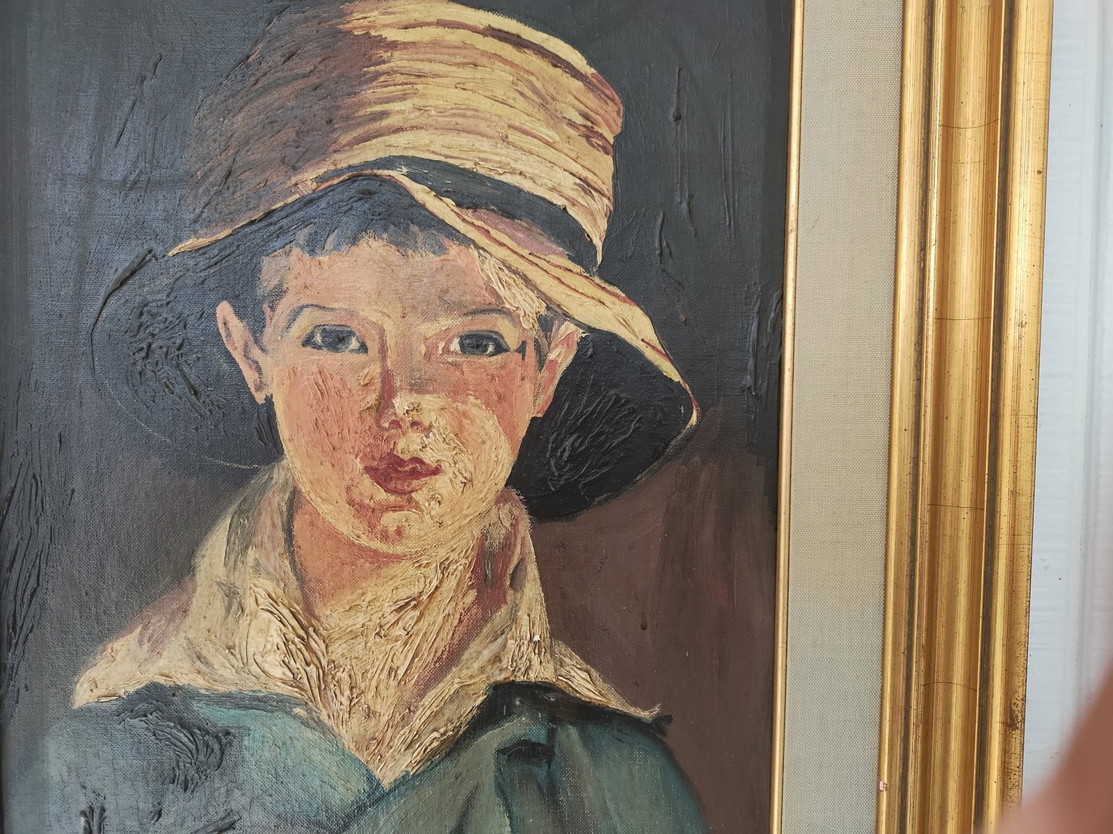 Antique Portrait of a Young Boy, Oil Painting on Canvas Framed - 2