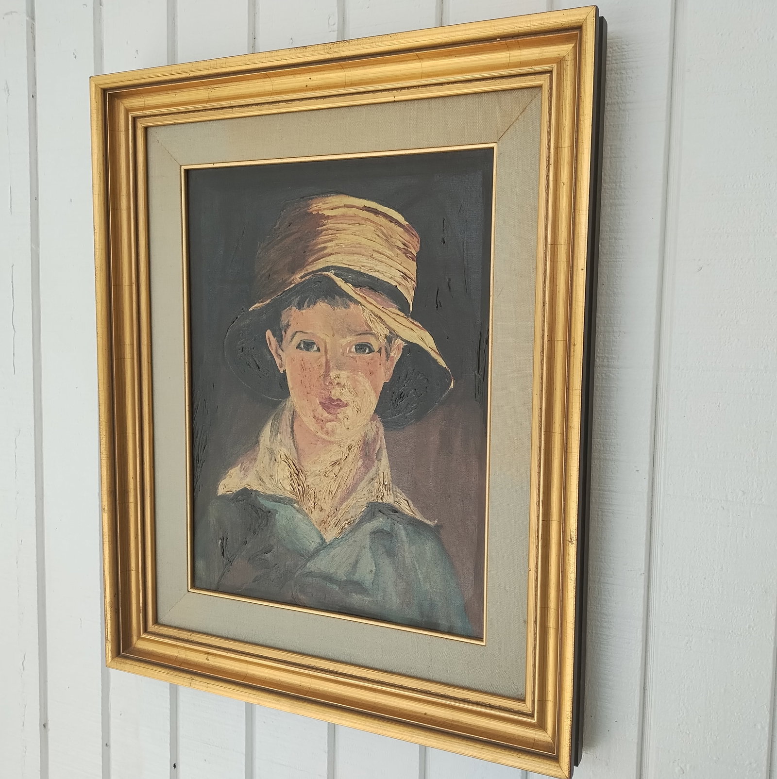 Antique Portrait of a Young Boy, Oil Painting on Canvas Framed - 3