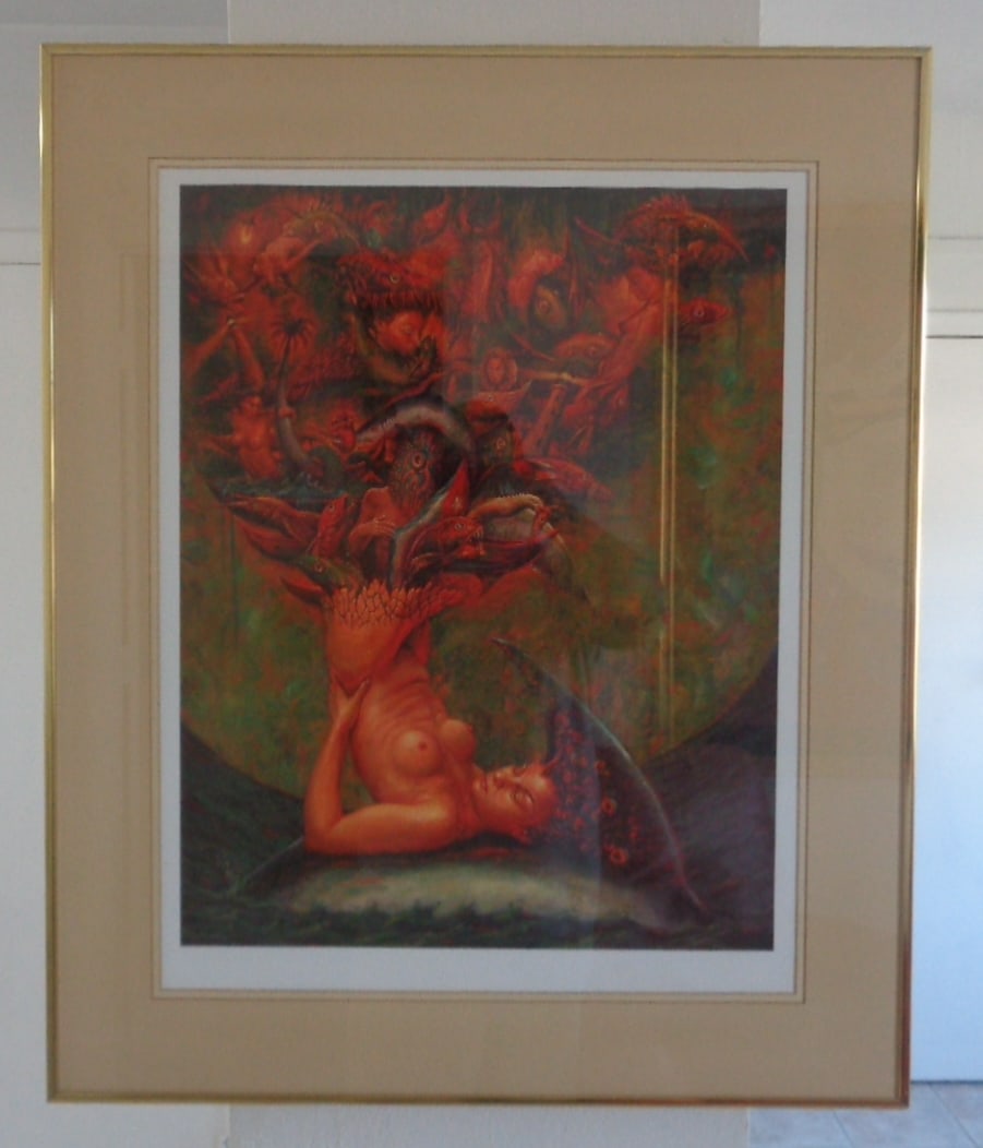 Original Cuban Lady Print: Original Cuban Lady Print. Signed. Approx Window Size: 18 1/2 x 24 - Approx Frame Size: 25 x 30 x 1 1/2 Inches