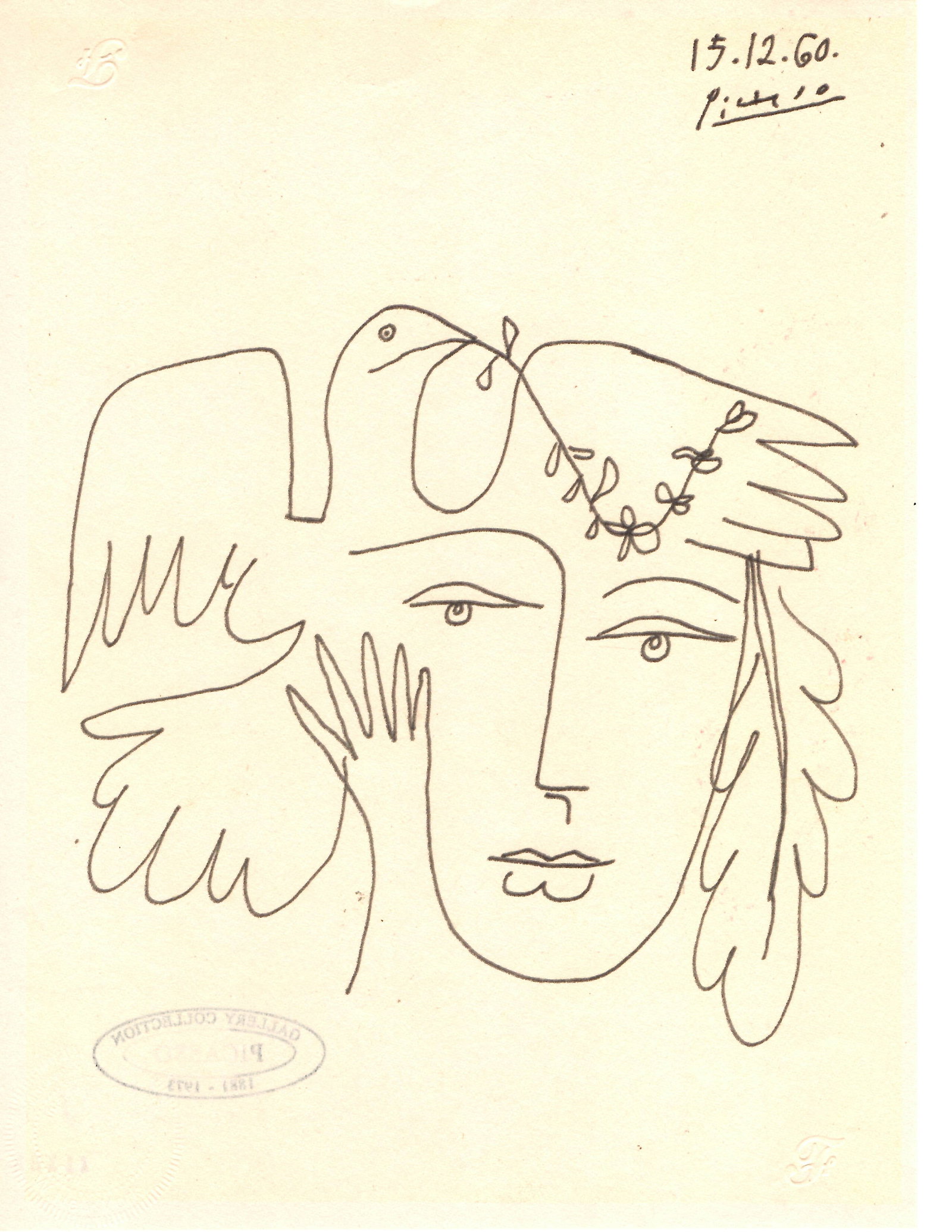 Pablo Picasso Fine Art drawing/print Ink on Paper: Pablo Picasso Fine Art drawing/print Ink on Paper.Embossed Stamp.`GALLERY COLLECTION PICASSO STAMP.Paper Size: 11 3/4 x 8 1/4 Inches. Color may differ slightly from how it appears on your screen due t