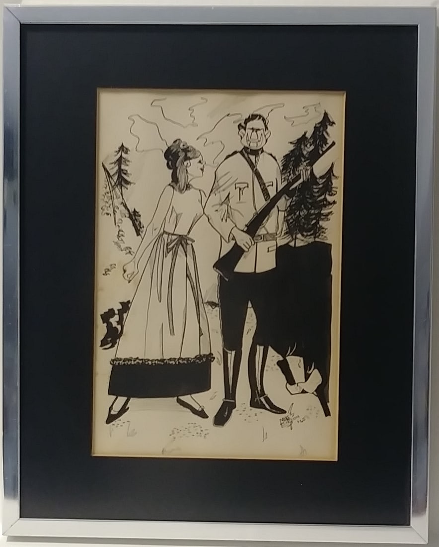 Vintage 1965 Mike Birzon Cartoon Art Ink Drawing. (1 of 3)