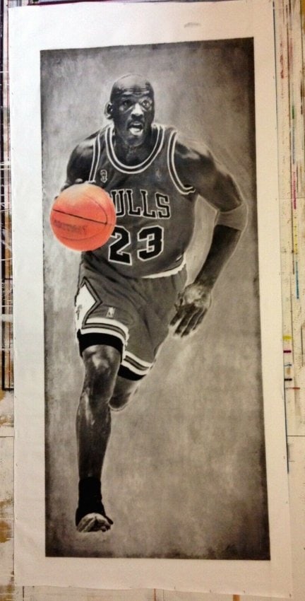 Huge Micheal Jordan Oil Painting on Canvas: Huge Micheal Jordan Oil Painting on Canvas. Canvas Size: 77 x 47 inches. Good Condition. We pack & Ship for you. We take care of the shipping services in house. This painting will be packed carefully 