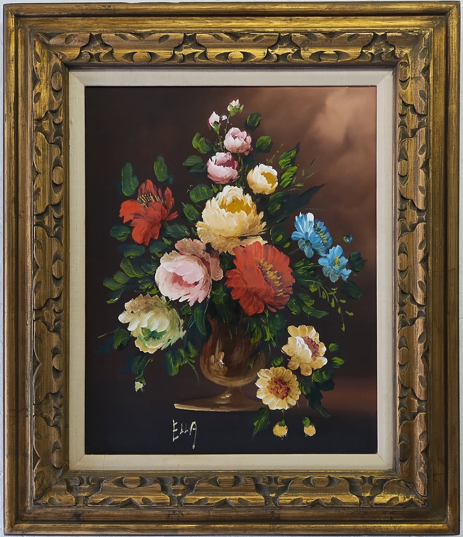 Ella Thalbitzer Danish | 1883 - 1952.Vintage French Floral Oil Painting: Ella Thalbitzer Danish | 1883 - 1952.Vintage French Floral Oil Painting - Garden Flower, 20th Century Colourful Flowers In Vase. Approx Painting Size: 20 X 16 Inches Frame Size: 24 x 28 x 2 Inches.