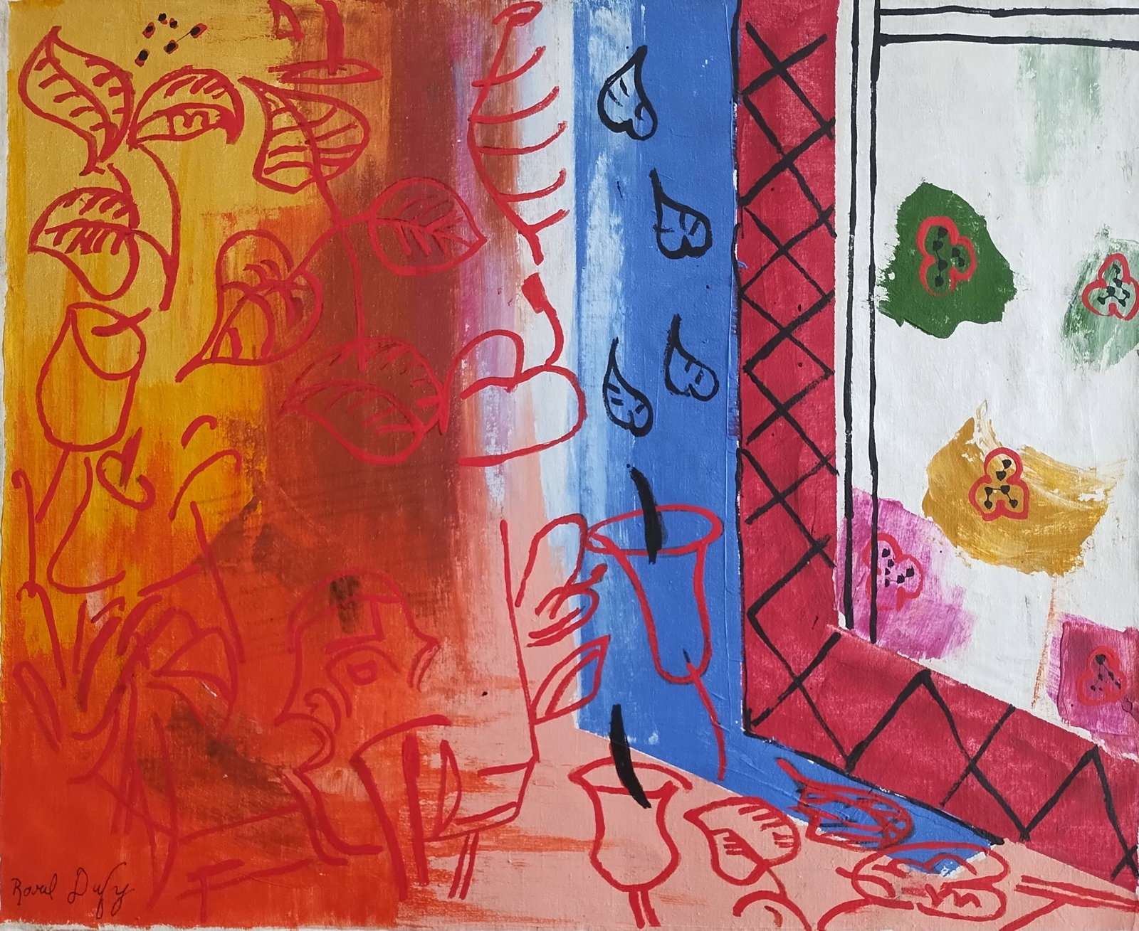 Signed Raoul Dufy Abstract Street Scene Painting on Canvas: Signed Raoul Dufy Abstract Street Scene Painting on Canvas. Approx Canvas Size: 22 1/2 x 192 inches. Good vintage condition. See photos as part of the description. See photos. NOTE: This painting is