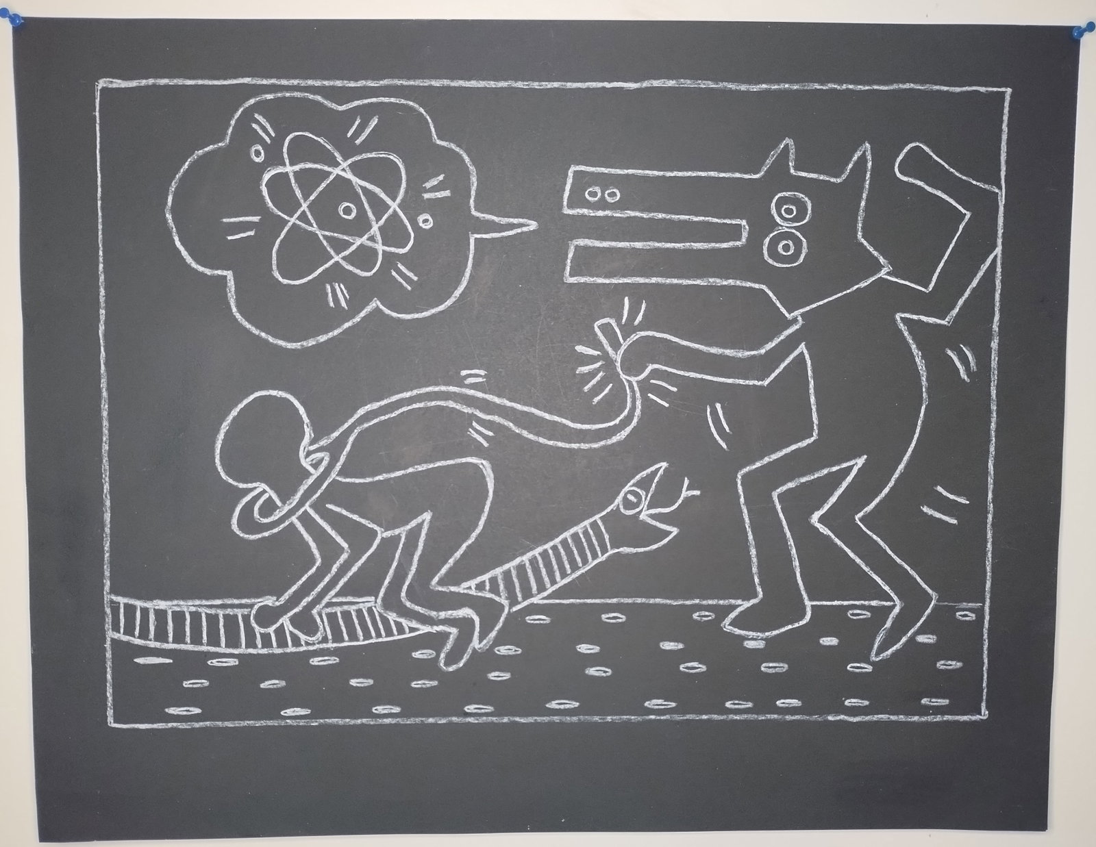 Keith Haring (Handmade) Drawing On Black Paper. 28 x 22 In: Keith Haring (Handmade) Drawing On Black Paper.Large Size: 28 x 22 Inches. It is being sold In the Manner of the artist after, declared as a copy in accordance with the rules,it is not accompanied by 