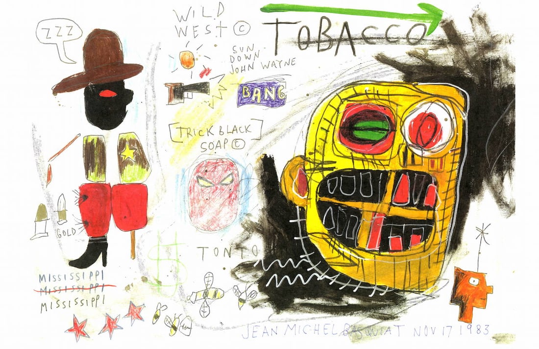 Jean-Michel Basquiat - WILD WEST TOBACCO - Fine Art Print on Paper: Jean-Michel Basquiat – Fine Art Print on Paper Print Large Size: 11 x 17 inches Paper Type: Heavy Cardstock with embossed stamp Condition: Good Shipping: We pack and ship in-house for your conve