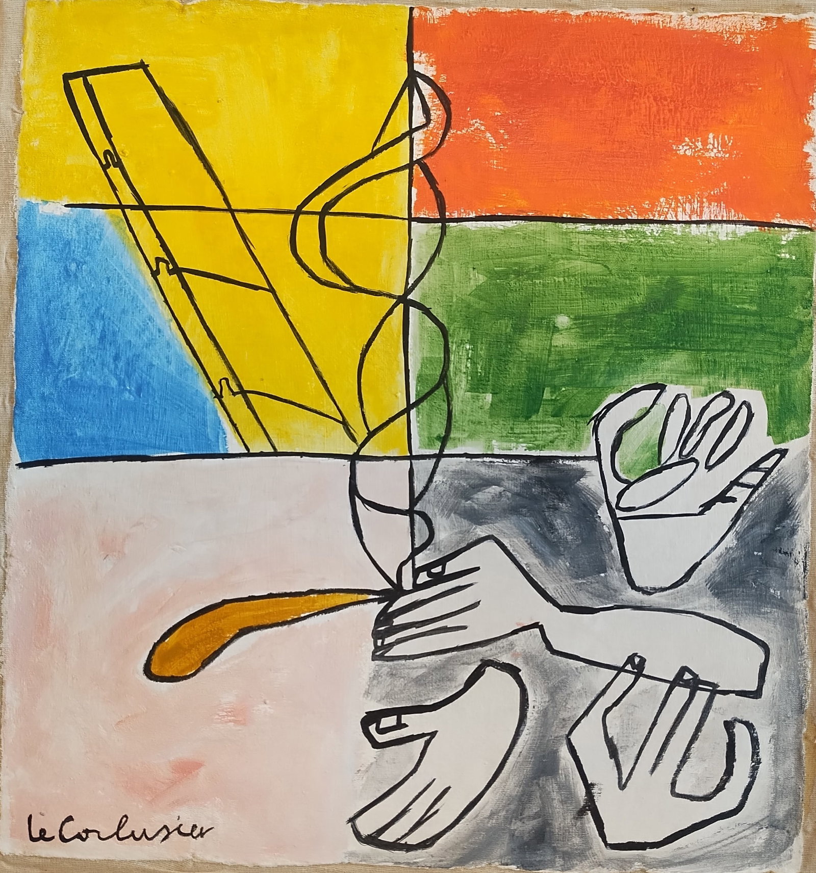 Signed Le Corbusier Abstract Painting on Canvas. (1 of 2)