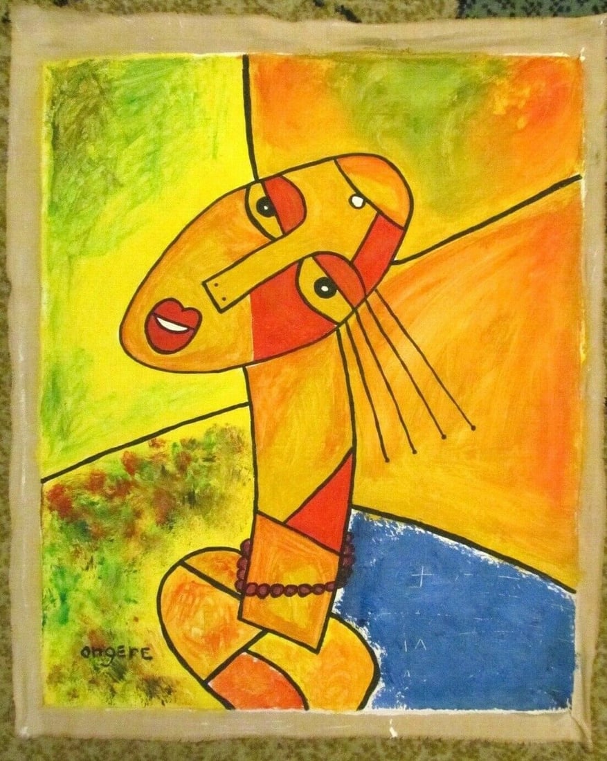 Vintage Abstract Painting on Canvas Signed - Elisha Ongere, Modern Art - 2