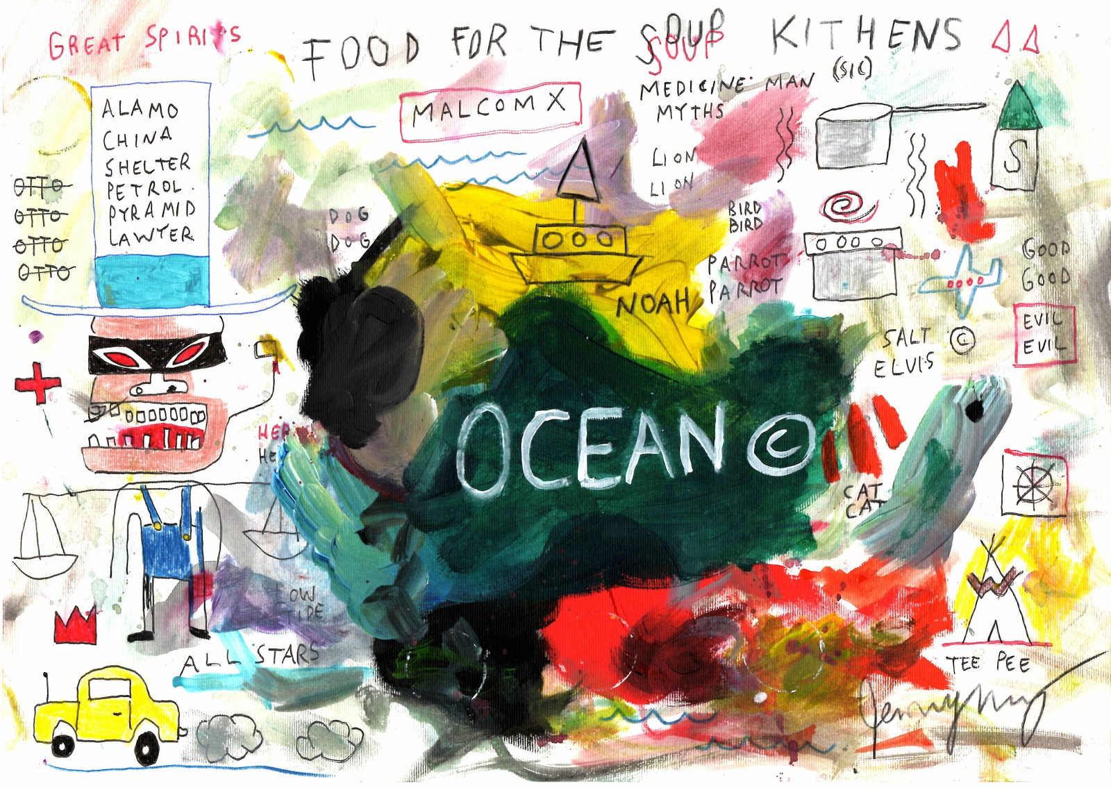 Jean Michel Basquiat "OCEAN" Expressionism Painting on Paper: Jean Michel Basquiat Expressionism Painting Drawing on Paper.Size: 11 3/4 x 15 3/4 In. Provenance: W.N York consignor Private collection. it is being sold in the manner or style of the artist Accordin