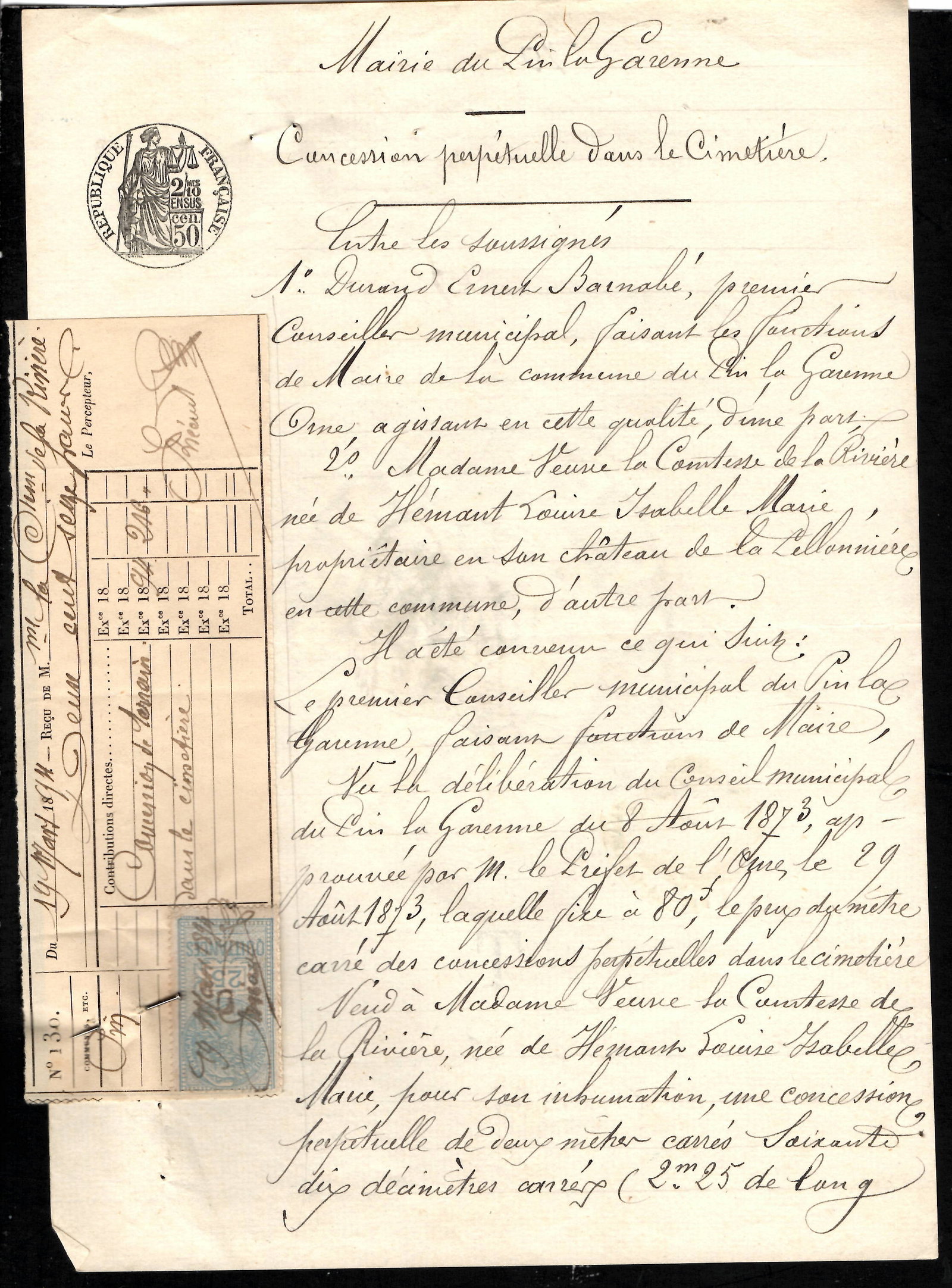 1873 Republique Francaise Watermarked Document (1 of 2)