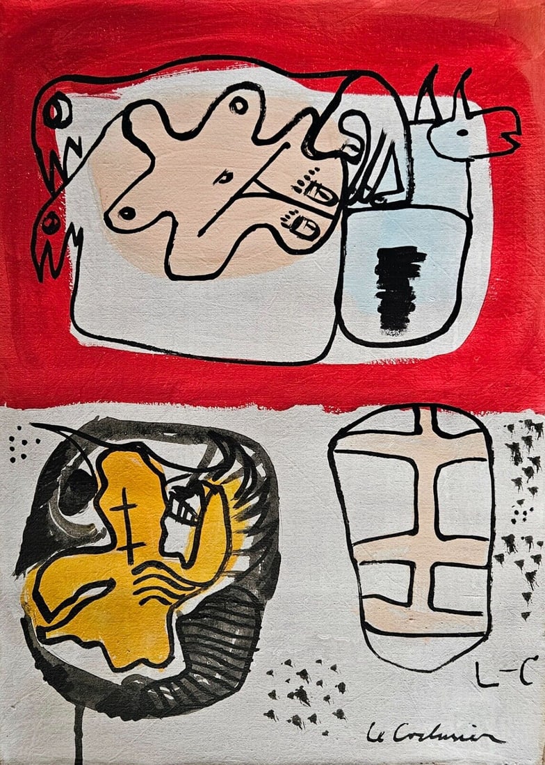 Signed Le Corbusier Abstract Expressionism Painting On Canvas (1 of 3)