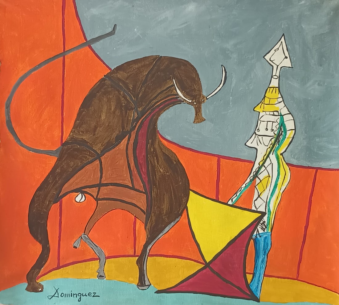 Vintage Abstract Painting On Canvas Signed Oskar Domingues , Modern Art 20th Century. (1 of 7)