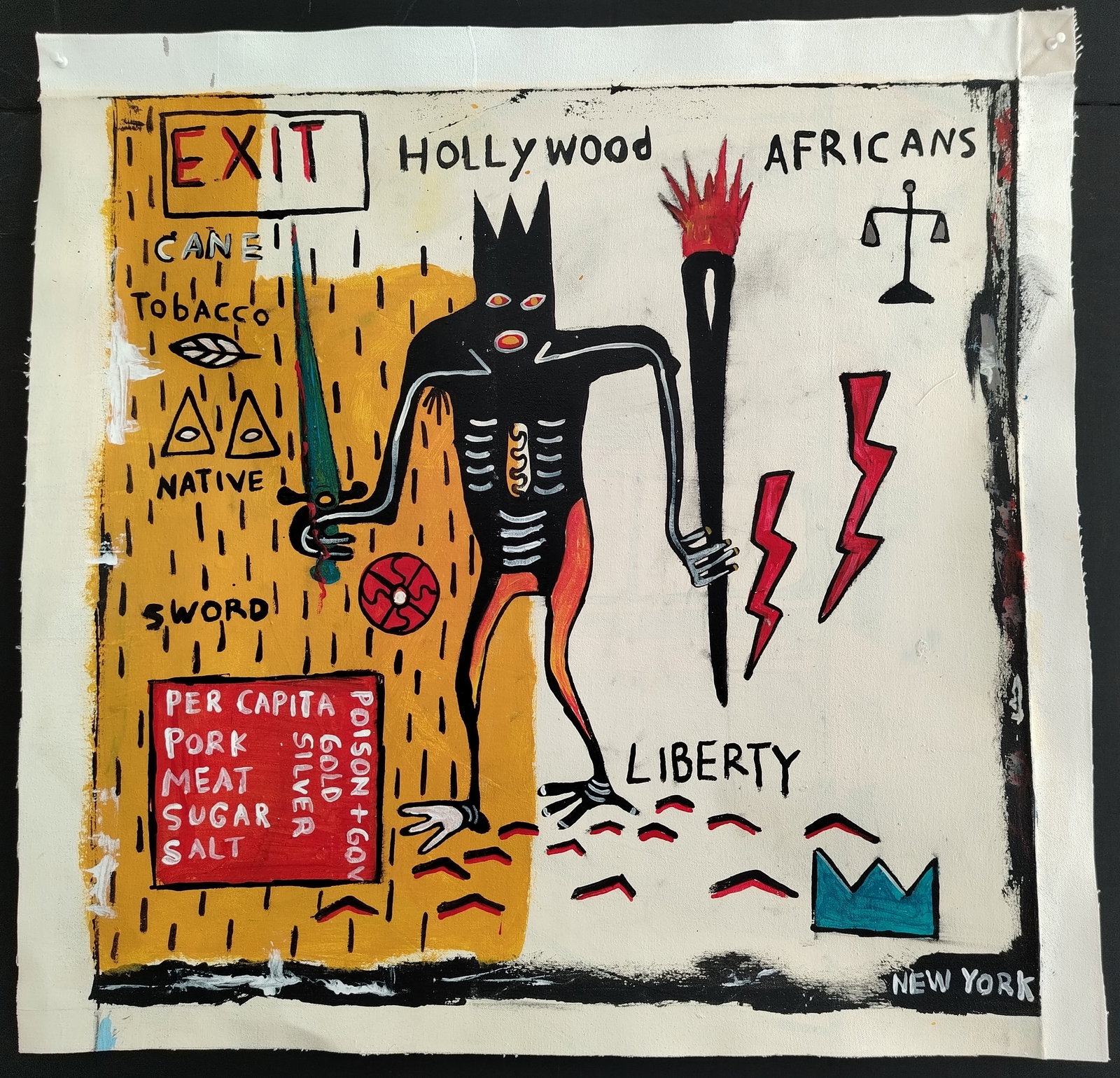 Jean-Michele Basquiat - Head 85 Painting on Canvas. Painting: Jean-Michele Basquiat - Head 85 Painting on Canvas. Canvas Size: 29 x 29 inches. Mixed Medium on Heavy Cotton Canvas. Canvas only will be ship rolled - packed with professional strong shipping tube. I