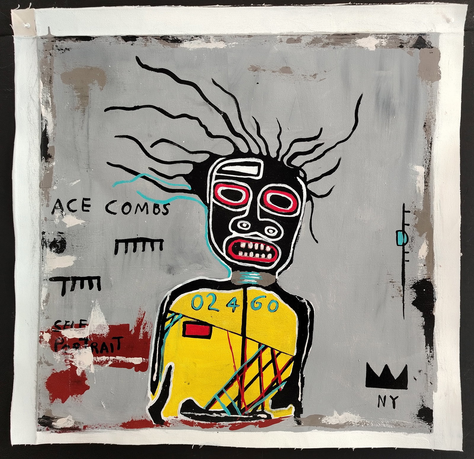 Jean-Michele Basquiat - SELF PORTRAIT Painting on Canvas. Painting: Jean-Michele Basquiat - SELF PORTRAIT Painting on Canvas. Canvas Size: 29 x 29 inches. Mixed Medium on Heavy Cotton Canvas. Canvas only will be ship rolled - packed with professional strong shipping t