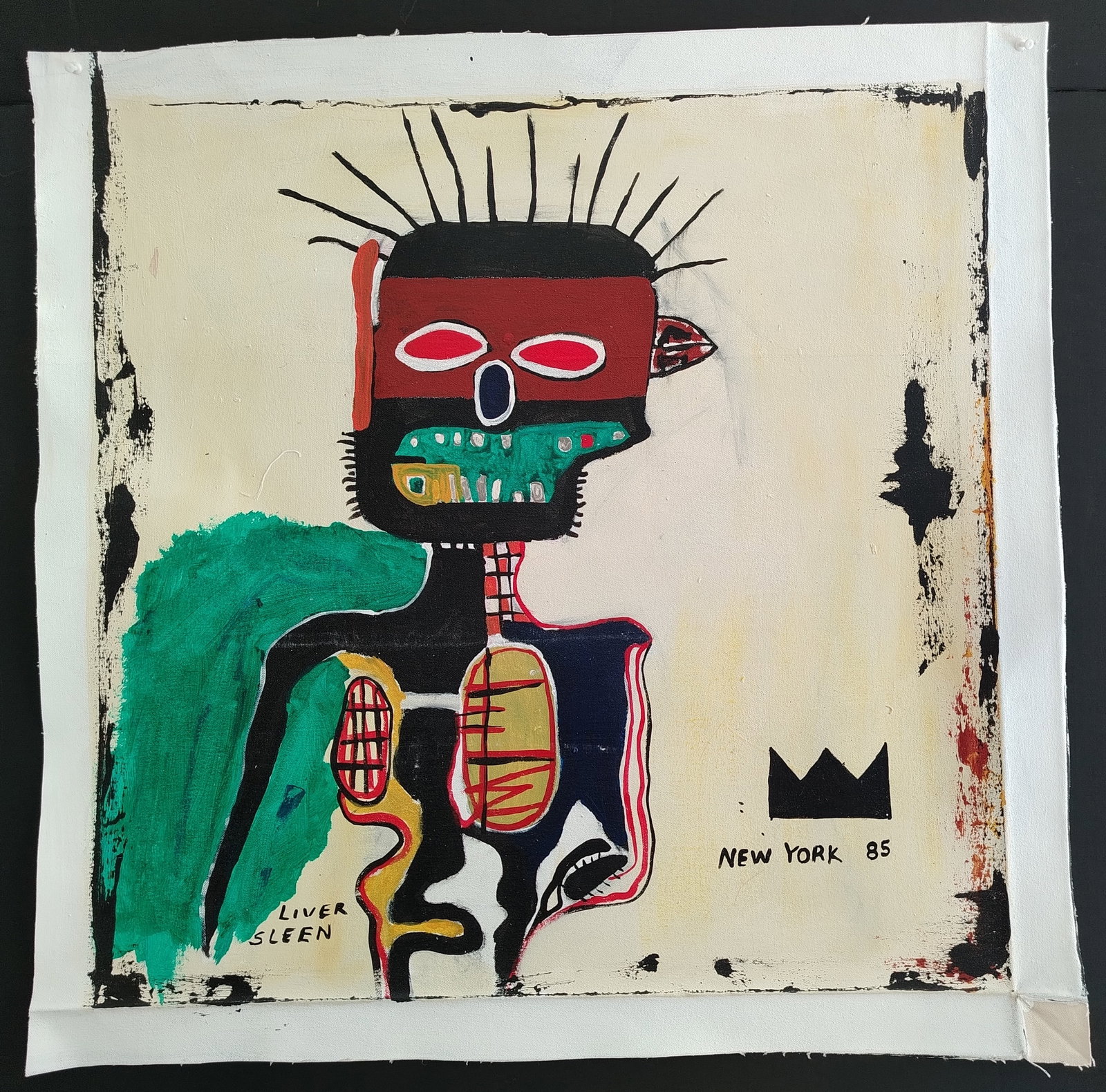 Jean-Michele Basquiat - KING PLEASURE Painting on Canvas. Painting: Jean-Michele Basquiat - KING PLEASURE Painting on Canvas. Canvas Size: 29 x 29 inches. Mixed Medium on Heavy Cotton Canvas. Canvas only will be ship rolled - packed with professional strong shipping t