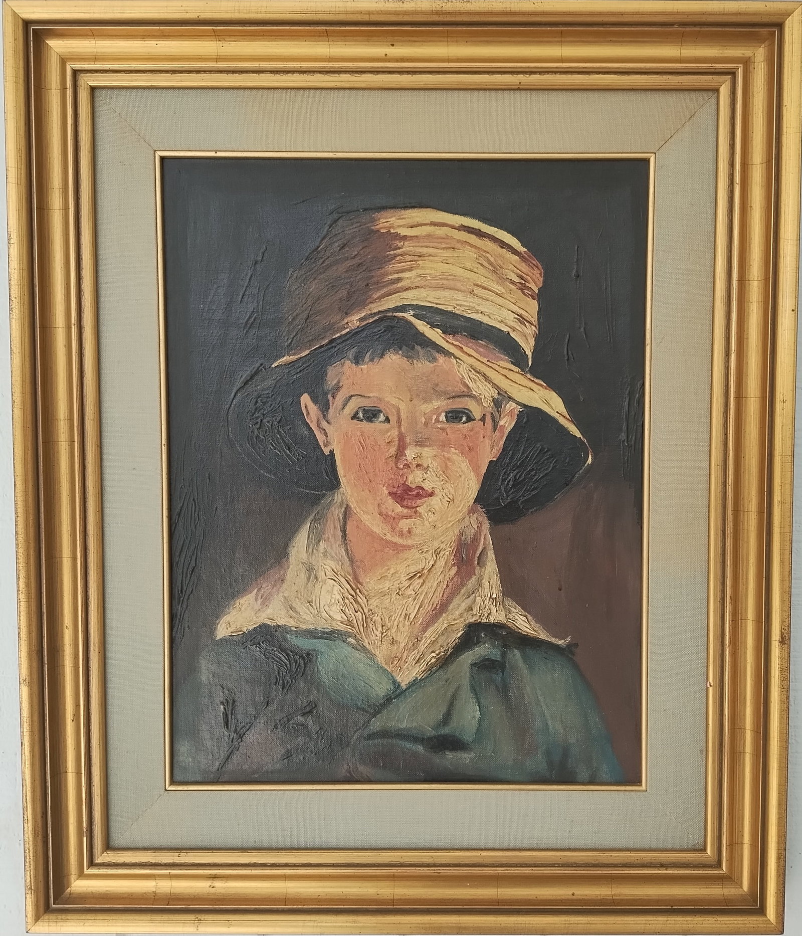 Antique Portrait of a Young Boy, Oil Painting on Canvas Framed (1 of 8)