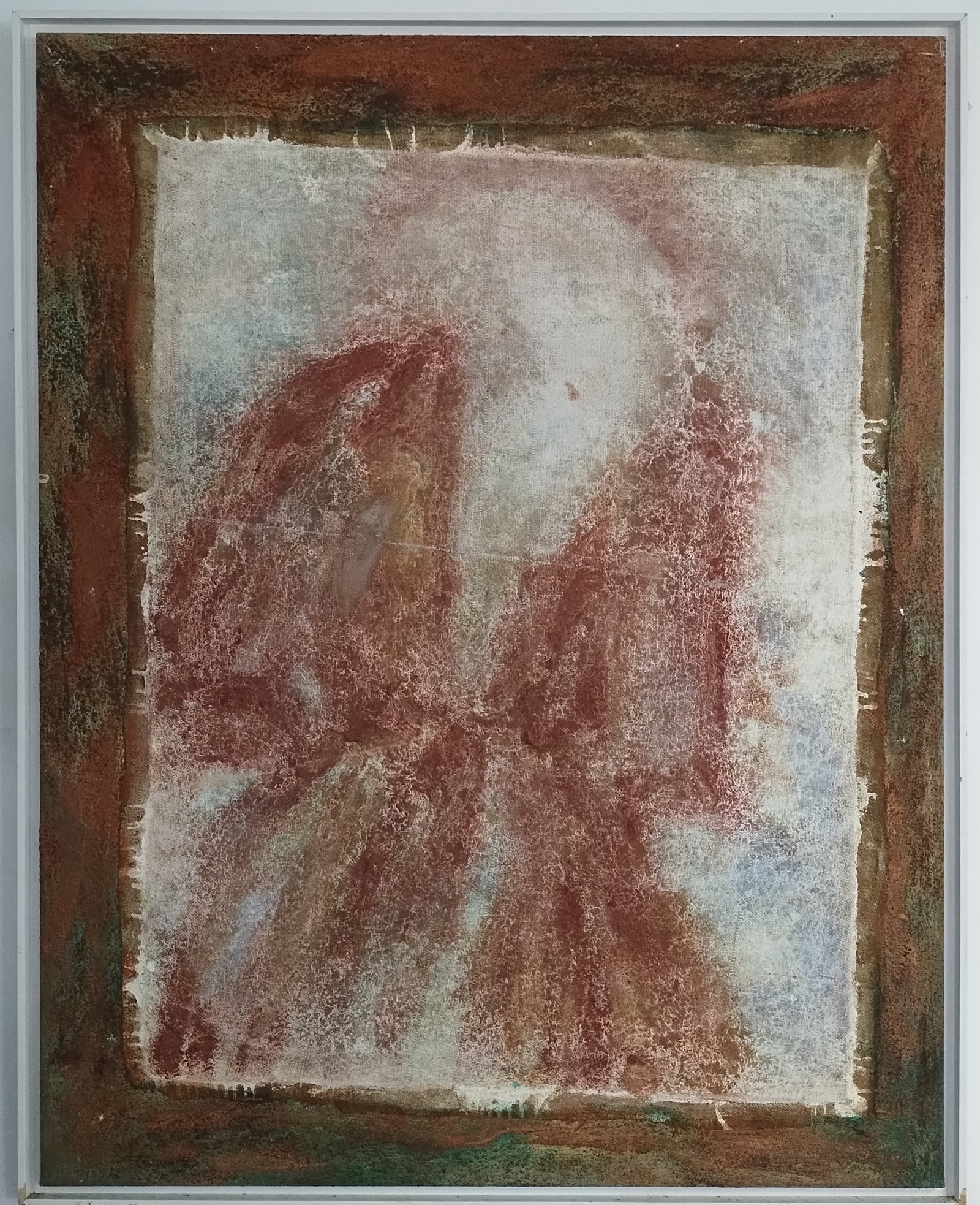 Large Formato Latin American Art Federico Vargas CH Abstract Painting: Large Formato Latin American Art Federico Vargas CH Abstract Painting Title: La Bata Roja 1995 (Serie Pura Pinta) Support Collage Texture on Canvas Approx Painting Size: 43 1/2 x 63 1/2 Inches. Approx