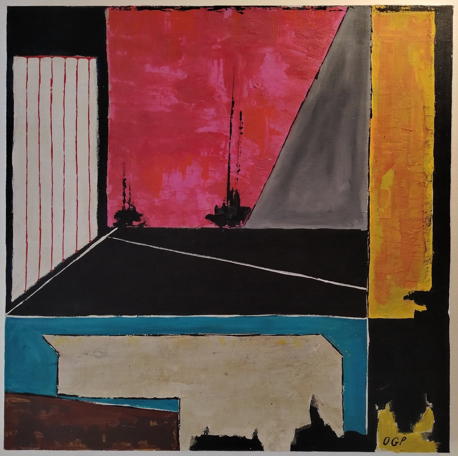 NY Rare Abstract Painting on Canvas Signed (1 of 3)