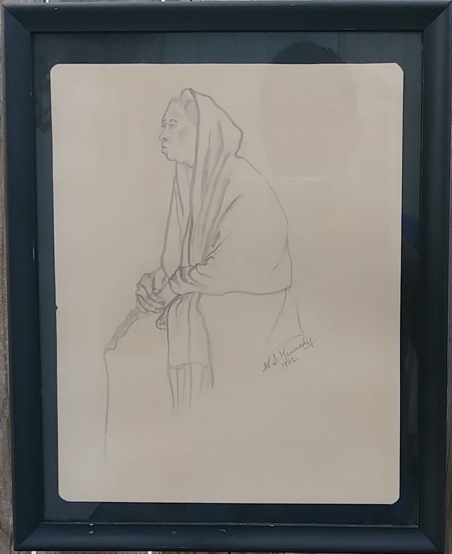 Vintage Lady 1962 Drawing Painting Signed.: Vintage Lady 1962 Drawing Painting Signed. .Approximate Window: Size: 9 1/2 x 12 Inches. Approximate Frame Size: 12 x 15 x 1 Inches. The frame can have scratches and marks due to storage. Vintage Cond