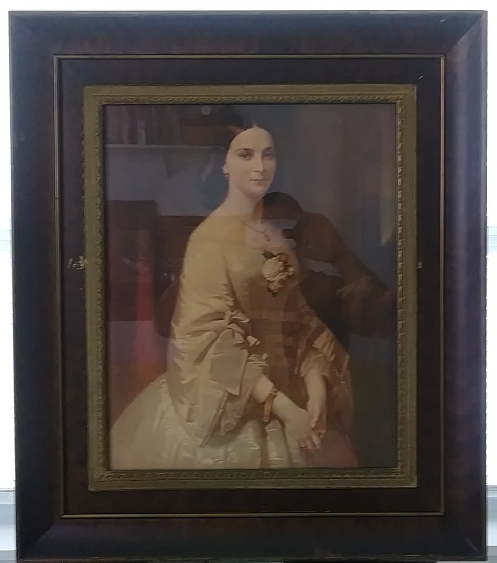 Vintage 1959 Noble woman Framed Print: Vintage 1959 Noble woman Framed Print. Approximate Window: Size:15 x1/2 x 19 1/2 Inches. Approximate Frame Size:24 x1/2 x 28 1/2 Inches. Some Scratch on frame.Vintage Condition - Under glass. SEE PHOT