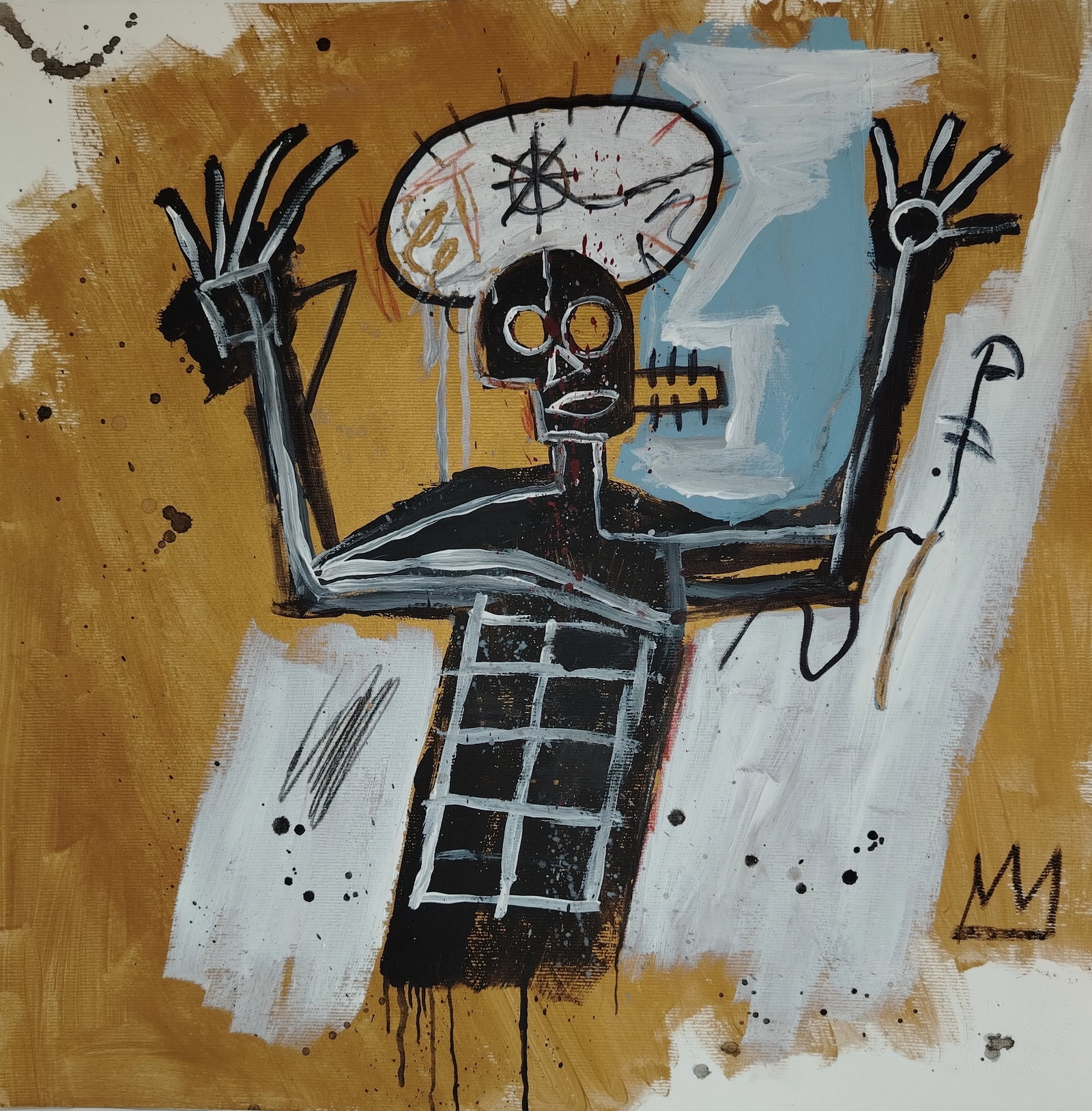 Jean Michel Basquiat New York Souvenir Painting on Cardboard: Jean Michel Basquiat New York Souvenir Painting on Cardboard Size:12 x 12 Inches. Mixed Medium Hand Drawing on Cardboard. Stamped on Reverse Provenance: W.N York consignor Private collection. it is be