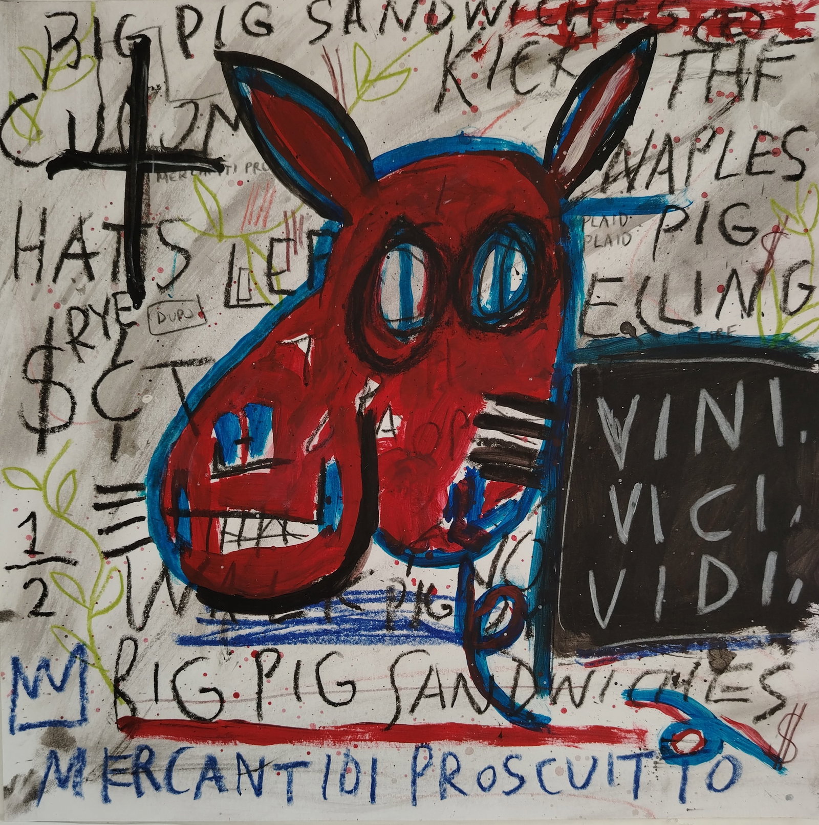 Jean Michel Basquiat New York Souvenir Painting on Cardboard: Jean Michel Basquiat New York Souvenir Painting on Cardboard Size:12 x 12 Inches. Mixed Medium Hand Drawing on Cardboard. Stamped on Reverse Provenance: W.N York consignor Private collection. it is be